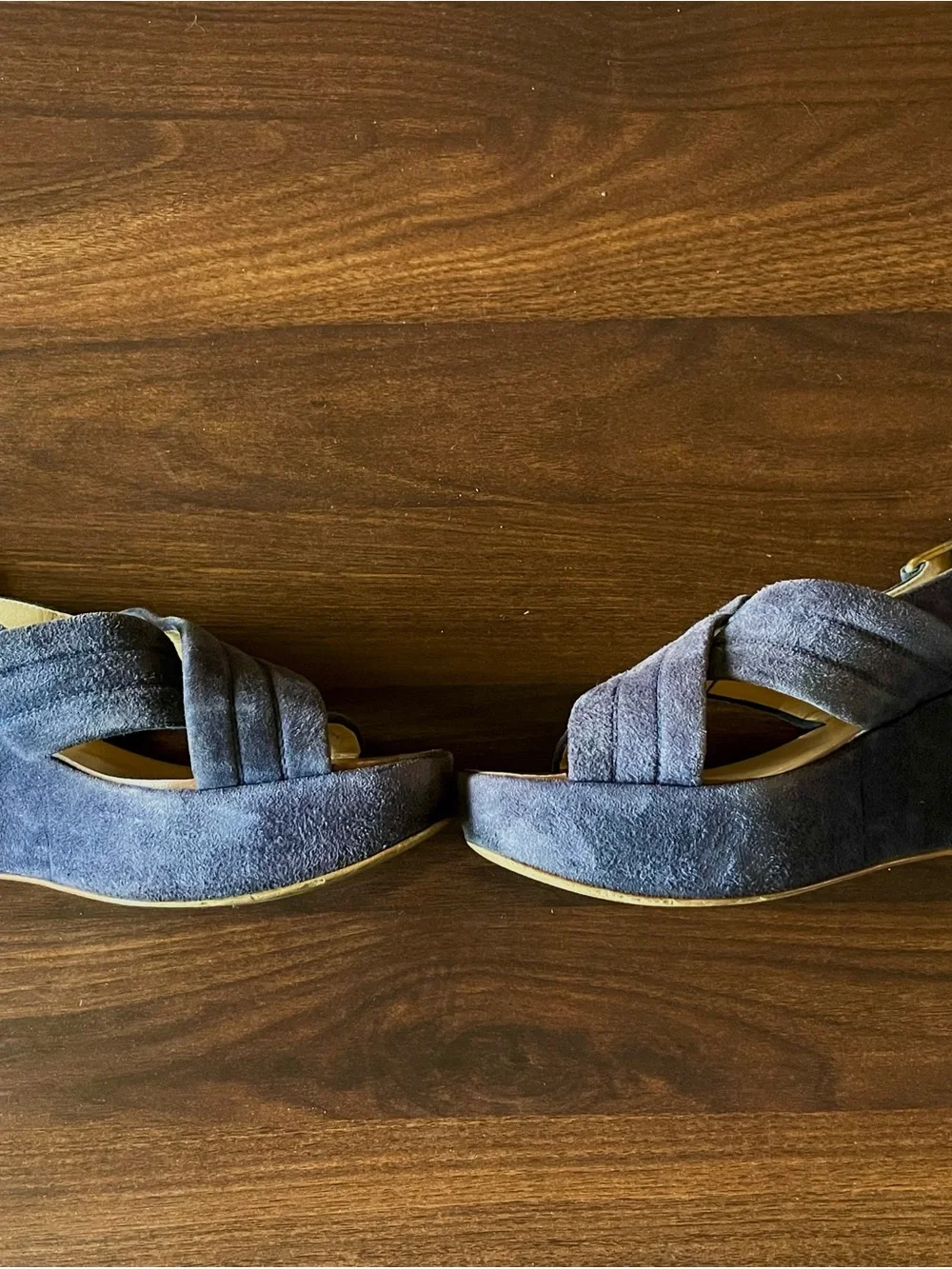 J Crew Navy Blue Marcie Suede Criss Cross Platform Wedge Sandals Size: 7.5/8